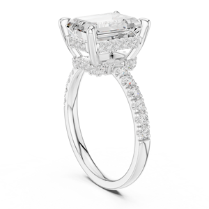 Anillo de Compromiso de Diamantes con Corte Asscher para Mujer en Oro Rosa, Engaste Pavé, Estilo Clásico - Product Image 4