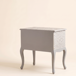 Mesita de Noche Gris de Estilo Antiguo Moderno con Incrustaciones de Hueso Hecha a Mano, Mueble Multifuncional para Dormitorio/Apartamento, India - Product Image 2
