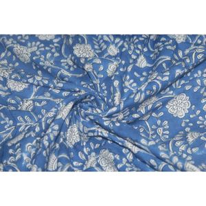 Tela de Algodón Azul y Blanco con Estampado Artesanal Hindú, Estampados Naturales, Vestidos Ligeros para Niños, Decoración para Cortinas y Bolsos - Product Image 6