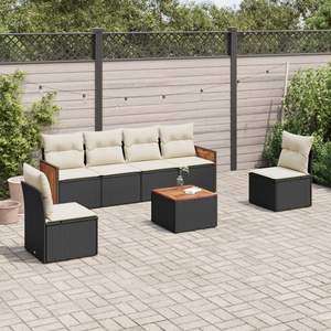 Ensemble de canapé de jardin en rotin noir avec coussins crème, 4 places, mobilier d'extérieur, design contemporain, résistant aux intempéries, en teck - Product Image 3