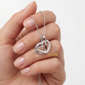 Collar con Colgante de Diamantes en Forma de Corazón Entrelazado Moderno, Plata de Ley 925, Joyería de Lujo para Mujer, para Fiestas, Regalo de Novia, Elegante para Uso Diario - Product Image 1