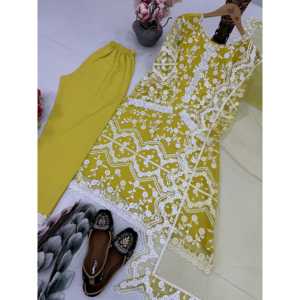 Ensemble de vêtements de fête pour femmes brodées Plazzo Top et Dupatta - Product Image 6