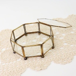 Handmade Octagonal Glass Jewelry Box With Brass Frame Clear Storage Display <b>Case</b> For Organization Octagonal Jewelry Glass Box - Product Image 1