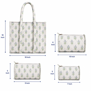 Ensemble de sacs fourre-tout élégants matelassés à motif floral, grande capacité, avec fermeture ouverte, 18x18 pouces, et pochettes assorties pour usage quotidien et plage - Product Image 3