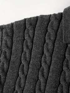 Pull en maille torsadée acrylique personnalisé pour homme, col montant zippé, manches longues, décontracté, bleu marine, tricot d'hiver, haut OEM - Product Image 5