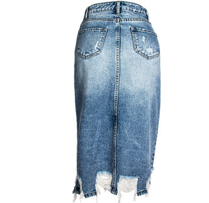 Jeans Factory Custom Direct Plain Split Long Pencil Denim Skirt for Women - Product Image 3