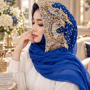 Hijab en soie brodé de fleurs orange, écharpe faite à la main, couvre-chef pour femmes, polyester extensible, forme carrée, broderie au point de croix - Product Image 5