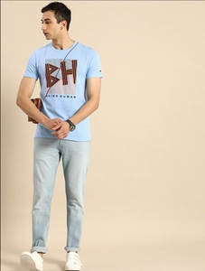 Camisa Casual de Hombre, Azul Claro, Cuello Cruzado, Tejida, 100% Algodón Ecológico, Manga Corta, Transpirable, Verano, ODM - Product Image 1
