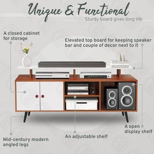 Meuble TV en bois composite DIY avec trou pour câbles, armoire avec porte, étagère réglable, étagères ouvertes pour support de routeur Wi-Fi - Product Image 2