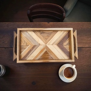 Large Rectangular Wooden Serving <b>Tray</b> – Solid Wood Geometric Pattern <b>Tray</b> for Food, Coffee & <b>Breakfast</b> Serving - Product Image 2