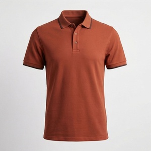 Polo à manches courtes pour homme, couleur rouille, tricoté, uni, décontracté, coupe classique, boutons - Product Image 1