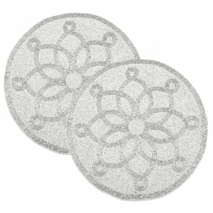 Nouvel arrivage de tapis de table perlé rond en verre fabriqué à la main plaque de chargeur de perles tapis de table décoratif en paillettes au prix de gros - Product Image 1
