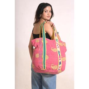 Sac fourre-tout vintage en coton Kantha, imprimé à la main, durable, grande capacité, réutilisable, écologique - Product Image 1