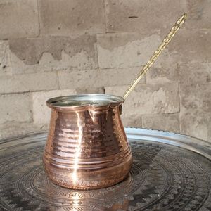 Copper Turkish Style <b>Coffee</b> Brewing Pot Arabic Greek <b>Coffee</b> <b>Maker</b> with Long Brass Handle Kitchen Serving Accessory - Product Image 4
