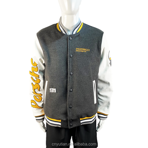 เสื้อแจ็คเก็ตวาร์ซิตี้ผ้าขนสัตว์แบบมีแขนหนังปักลายเชนิลล์สไตล์ Letterman สำหรับผู้ชาย ระบายอากาศได้ดี - Product Image 4