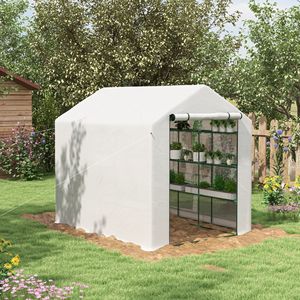Serra Grande Bianca con Scaffalature, Copertura in PE e Porta Avvolgibile per Giardino e Coltivazione Idroponica Esterna per Uso in Giardino - Product Image 2