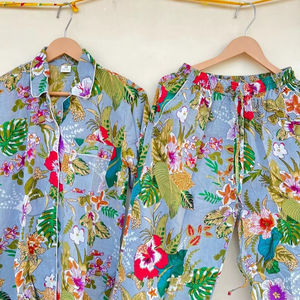 Ensemble pyjama en coton indien à imprimé floral, vêtements de détente légers, ensemble pyjama à imprimé unique, pyjama d'été en coton - Product Image 1