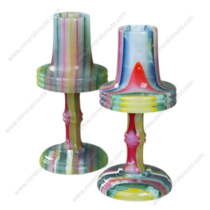 Patchwork Multi Color Onyx Side Table Lamp Modern Luxury Natural Marble Onyx <b>Stone</b> Table Lamps For Online Sale - Product Image 2