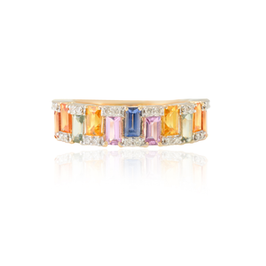 14K Solid Gold Multi Sapphire Diamond Half Eternity Wedding Band - Product Image 1