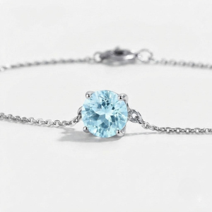 Rhaya Jewels 92.5% Sterling <b>Silver</b> Rhodium Plated Classic Solitaire Blue Topaz Chain Link <b>Bracelet</b> Prong Setting Unisex <b>Children</b> - Product Image 3