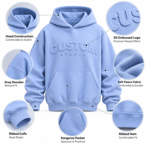 TWILL SPORTS 100% Cotton Fleece 500gsm <b>White</b> 3D Embossed Logo Unisex Plus Size Custom Women's <b>Oversized</b> Winter <b>Hoodies</b> - Product Image 4