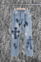 BEST ROCK Jeans Droits Lavés de Haute Qualité pour Hommes et Femmes, Style Urbain, American Chrome Heart, 100% Coton Respirant, Taille Moyenne