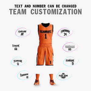 Conjunto de Uniforme de Baloncesto Personalizado Naranja y Negro, Cuello en V, Sin Mangas, Sublimado, Poliéster, Unisex para Adultos, Todas las Temporadas - Product Image 3