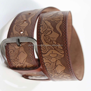 Cinturón de herramientas de cuero occidental vintage con relieve floral tallado a mano hebilla marrón exquisita tamaño personalizado hecho en cinturón de herramientas de la India - Product Image 5
