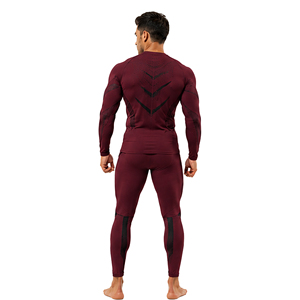 Ensemble de vêtements de sport pour homme, t-shirt à manches longues et leggings de compression personnalisés, séchage rapide, extensible, pour la salle de sport, la remise en forme, l'entraînement sportif - Product Image 2