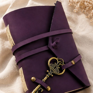 Handmade Purple Leather Journal with Antique Key Lock, Vintage Writing Notebook, Travel <b>Diary</b>, Rustic Leather Book - Product Image 6