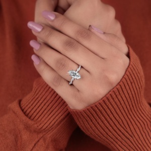 Marquise Cut Lab Grown Diamond Engagement Ring 14K Gold Twisted Pave Band Solitaire <b>Bridal</b> Ring Wedding Jewelry Wholesale - Product Image 5