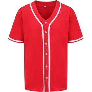 Maillot de baseball unisexe classique rouge foncé à manches courtes avec bordure blanche et boutons, en maille respirante - Product Image 1