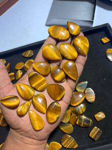 Pierre précieuse naturelle Œil de tigre doré, cabochon en vrac, vente en gros, pierres précieuses œil de tigre jaunes à dos plat pour la fabrication de bijoux - Product Image 2