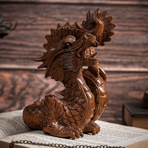 Estatua de Dragón Decorativa de Lujo, Tallada a Mano en Madera Sólida, Figura de Dragón de Madera Premium, Regalo - Product Image 2