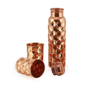 Hammered Texture Pure Copper Water <b>Bottle</b> With Glass Gift Sets Customizable Packaging Wholesaler Price - Product Image 3