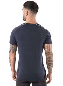 T-shirt homme noir et blanc à manches raglan, épaules contrastées, coupe slim, manches courtes, col rond, style décontracté et sportif - Product Image 3