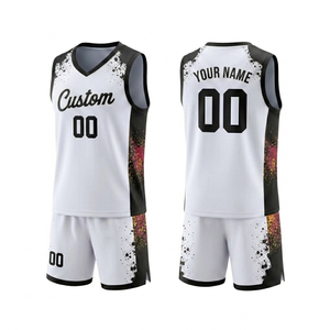 MANUFACTURER Custom <b>WHITE</b> black PRINT Basketball Jersey Sublimated Team Breathable Sleeveless v neck Sportswear moisture wicking - Product Image 1