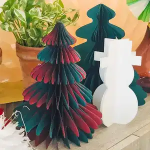 Árbol de papel artesanal de 22cm de altura, decoración de pie para mesa de Navidad, CE-8053