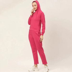 Ensemble de survêtement pour femme, couleur unie, à capuche, pantalon long, coupe décontractée, 100% coton respirant, vêtements d'automne - Product Image 3
