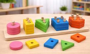 Juguete de Madera para Niños, Tablero de Clasificación y Apilamiento de Formas, Juego de Aprendizaje, Rompecabezas de Madera para Clasificar y Apilar Formas para Niños Pequeños - Product Image 3