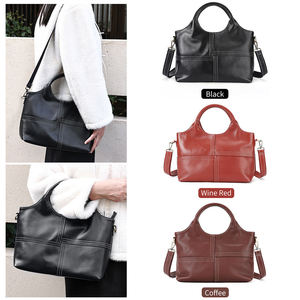 Sac à main à bandoulière de luxe en cuir véritable, couleur unie, personnalisable, fermeture éclair, grande capacité, sac à main pour femmes - Product Image 2