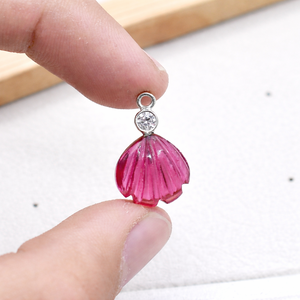 Pendentif en tourmaline rose et quartz, coquille plaquée argent avec breloque en zircon cubique, pendentif en pierre précieuse sculptée à la main avec serti, fourniture de bijoux - Product Image 2