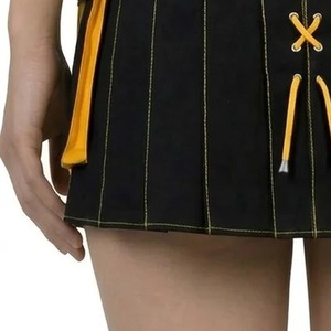 Women's Black And Yellow Lace-Up <b>Mini</b> Skirt With Pockets Polyester Material Slim Fit Adult European Clothing - Product Image 4
