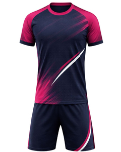 Conjunto de camiseta de fútbol azul marino y granate personalizado, de manga corta, transpirable, de poliéster, con pantalones cortos a juego para hombre - Product Image 1