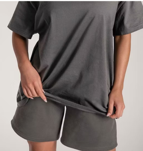 Ensemble deux pièces décontracté pour femme, violet, en tricot de coton et élasthanne, col rond, manches courtes, coupe ample, tenue printemps-été - Product Image 4