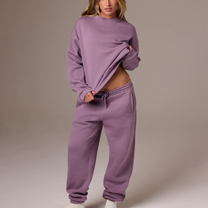 Customized Premium Women's Casual Plus Size 2-Piece <b>Brushed</b> Jersey Breathable Eco-Friendly Fleece Tracksuit Set - Product Image 1