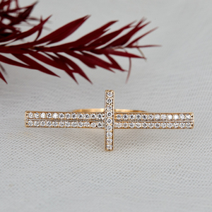 Luxury Moissanite Diamond Cross <b>Ring</b> 18K Yellow Gold 3.5mm Band Width VVS Clarity Religious <b>Statement</b> <b>Ring</b> for Jewelry Stock - Product Image 1
