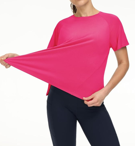 T-shirt de sport sans couture pour femme, léger, respirant, à manches courtes, pour yoga et athlétisme, avec fentes latérales, haut de fitness, vente en gros OEM ODM - Product Image 4