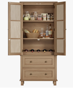 ตู้ไม้มะม่วงทรงสูงพร้อมบานประตูคู่และลิ้นชัก สีน้ำตาลสวยหรู พื้นที่จัดเก็บกว้างขวาง เหมาะสำหรับตกแต่งห้องนั่งเล่นและห้องนอน - Product Image 3