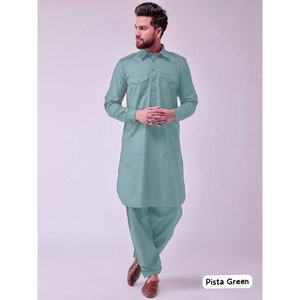 TRENDING HEAVY COTTON SLUB SIMPLE KURTA AVEC PAYJAMA MENTHE - Product Image 1